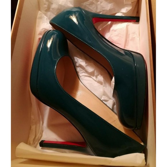 Christian Louboutin 35.5 New Simple 120 Teal Blue GPatent Leather Platform Pumps - Picture 6 of 8